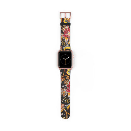 Floral Paisley Silicone Watch Band — Black, Gold & Coral Pattern for Apple Watch - DIGITAL X