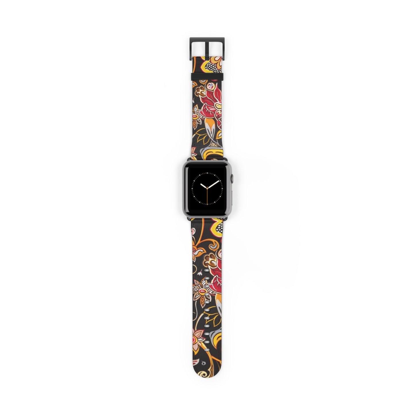 Floral Paisley Silicone Watch Band — Black, Gold & Coral Pattern for Apple Watch - DIGITAL X