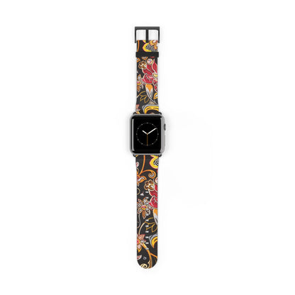Floral Paisley Silicone Watch Band — Black, Gold & Coral Pattern for Apple Watch - DIGITAL X