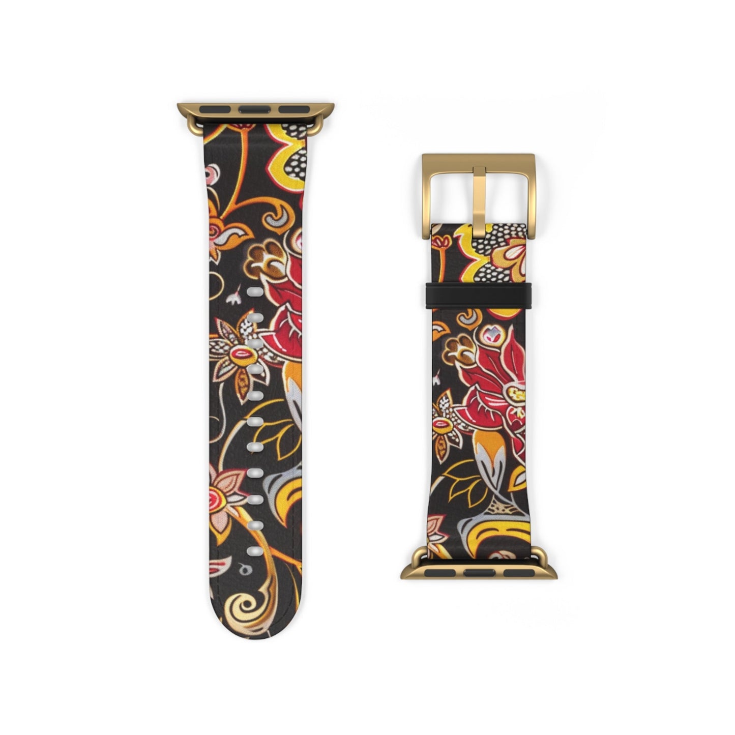 Floral Paisley Silicone Watch Band — Black, Gold & Coral Pattern for Apple Watch - DIGITAL X