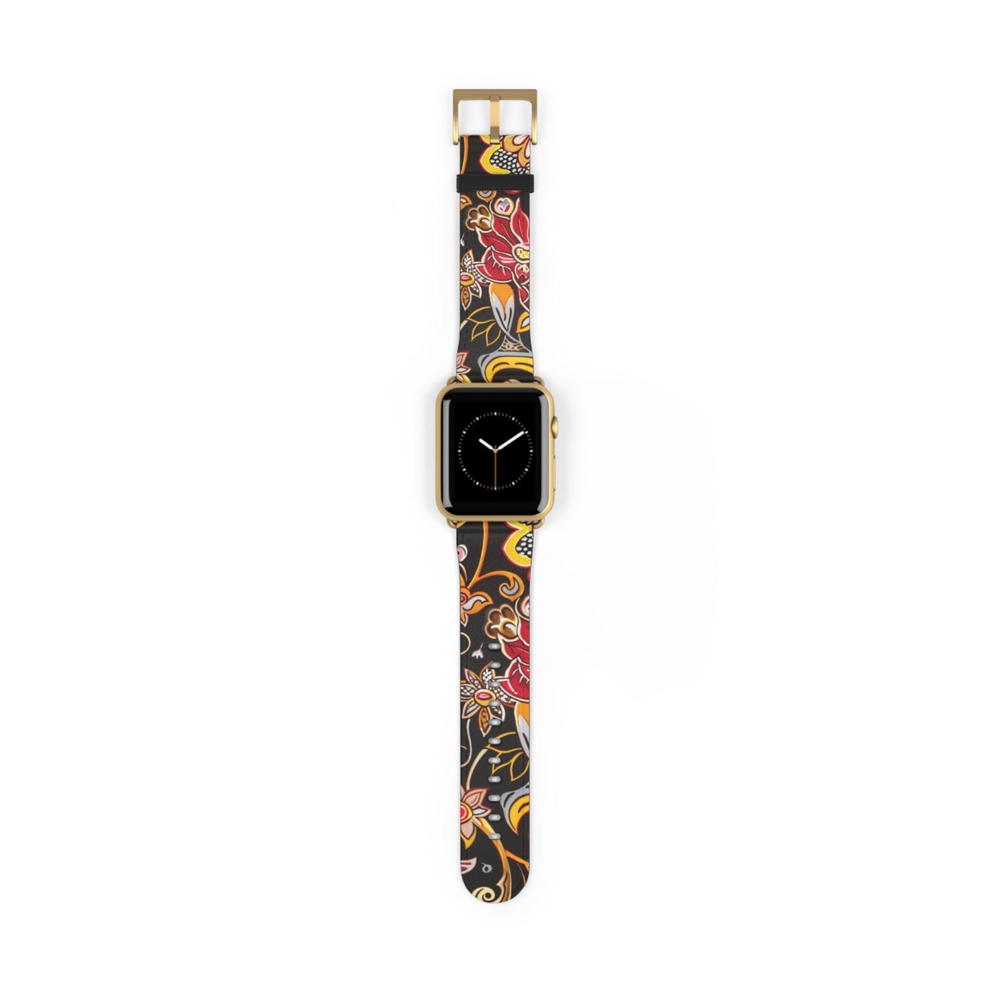 Floral Paisley Silicone Watch Band — Black, Gold & Coral Pattern for Apple Watch - DIGITAL X