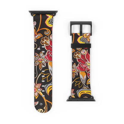 Floral Paisley Silicone Watch Band — Black, Gold & Coral Pattern for Apple Watch - DIGITAL X