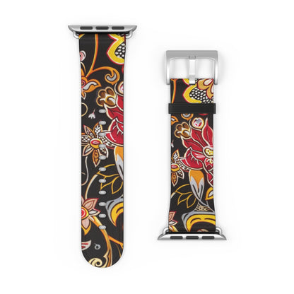 Floral Paisley Silicone Watch Band — Black, Gold & Coral Pattern for Apple Watch - DIGITAL X