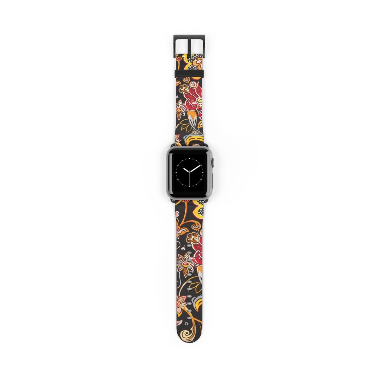 Floral Paisley Silicone Watch Band — Black, Gold & Coral Pattern for Apple Watch - DIGITAL X