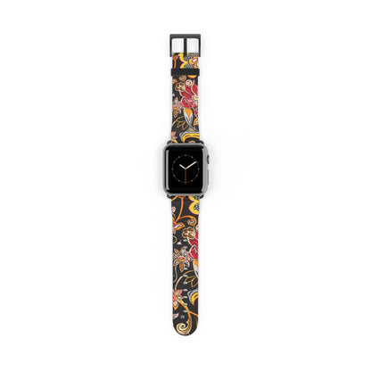 Floral Paisley Silicone Watch Band — Black, Gold & Coral Pattern for Apple Watch - DIGITAL X