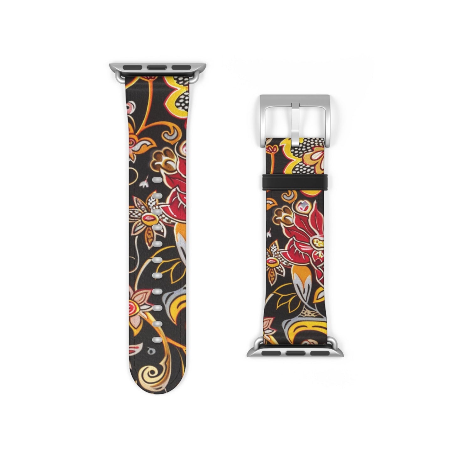 Floral Paisley Silicone Watch Band — Black, Gold & Coral Pattern for Apple Watch - DIGITAL X
