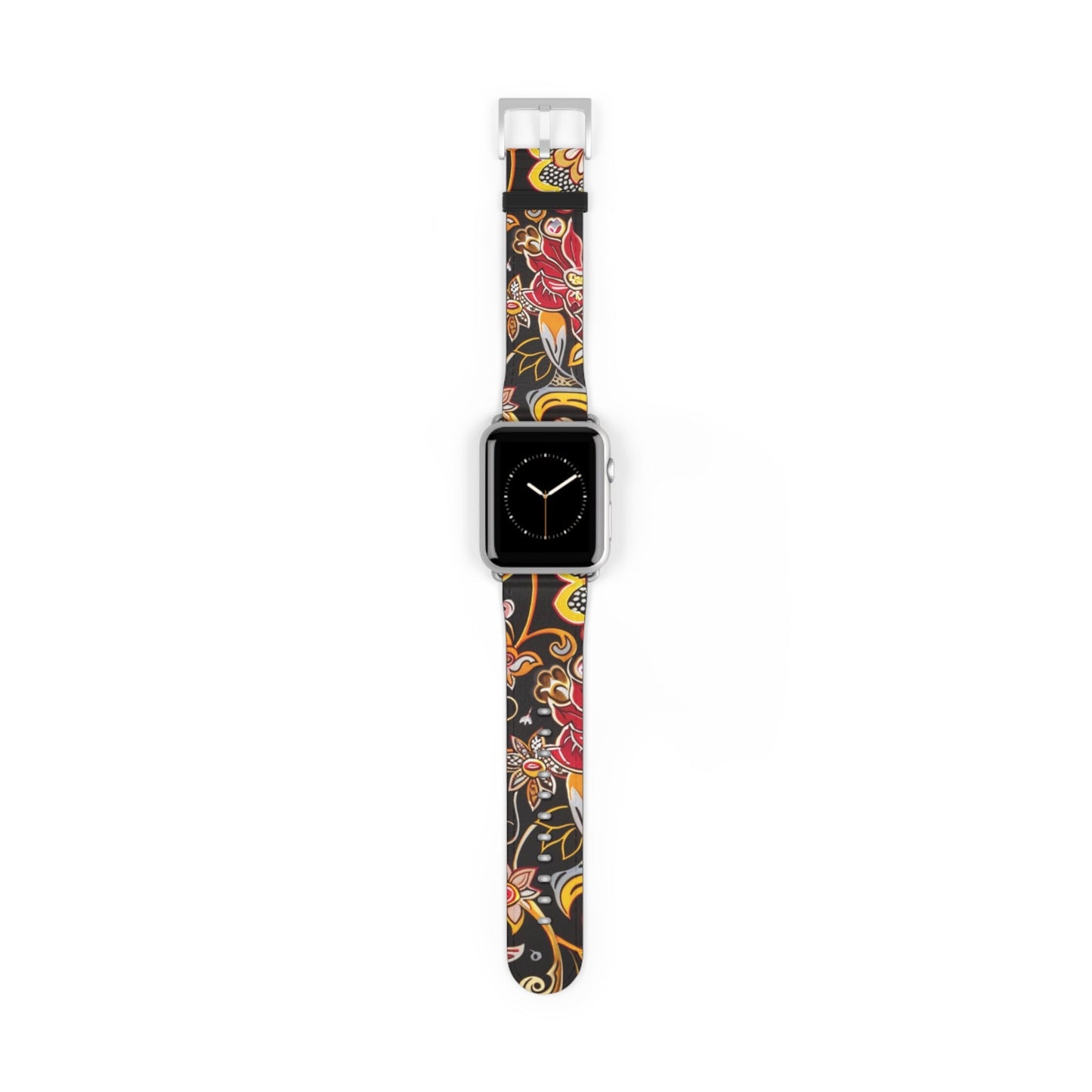 Floral Paisley Silicone Watch Band — Black, Gold & Coral Pattern for Apple Watch - DIGITAL X