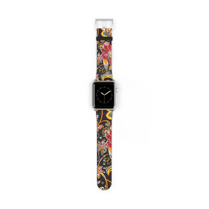 Floral Paisley Silicone Watch Band — Black, Gold & Coral Pattern for Apple Watch - DIGITAL X