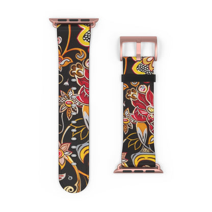 Floral Paisley Silicone Watch Band — Black, Gold & Coral Pattern for Apple Watch - DIGITAL X