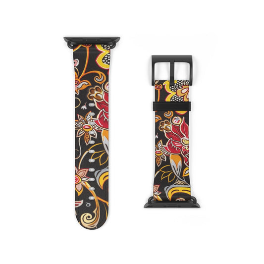Floral Paisley Silicone Watch Band — Black, Gold & Coral Pattern for Apple Watch - DIGITAL X