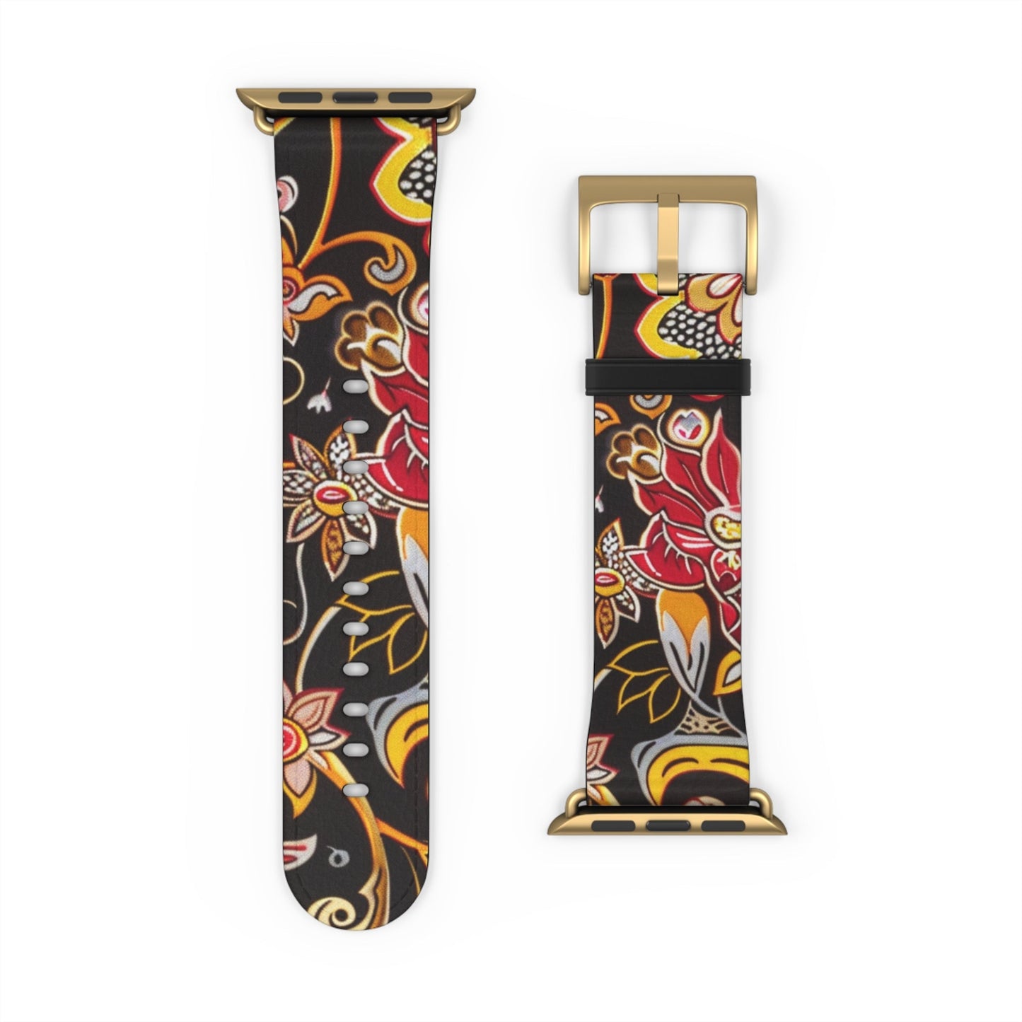 Floral Paisley Silicone Watch Band — Black, Gold & Coral Pattern for Apple Watch - DIGITAL X