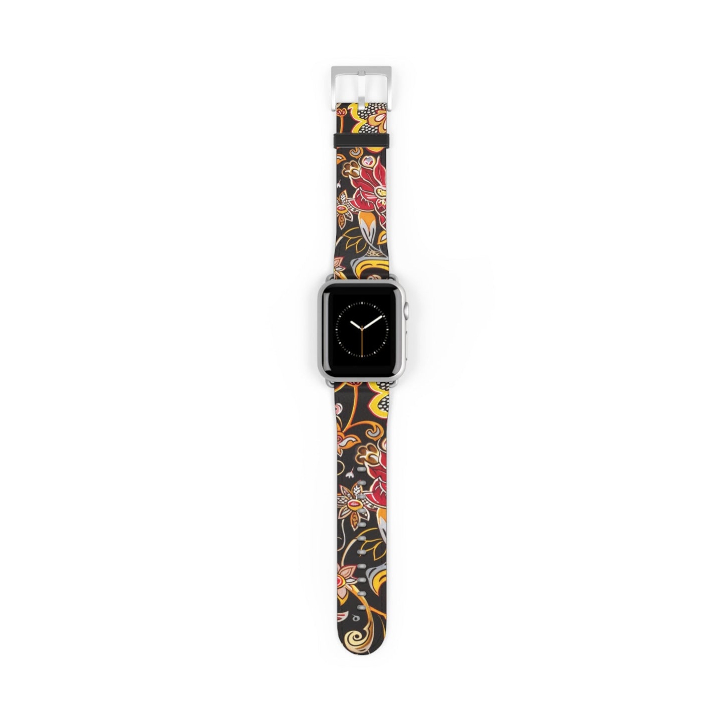 Floral Paisley Silicone Watch Band — Black, Gold & Coral Pattern for Apple Watch - DIGITAL X