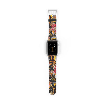 Floral Paisley Silicone Watch Band — Black, Gold & Coral Pattern for Apple Watch - DIGITAL X