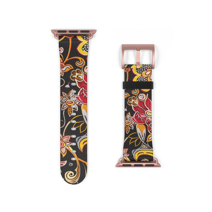 Floral Paisley Silicone Watch Band — Black, Gold & Coral Pattern for Apple Watch - DIGITAL X