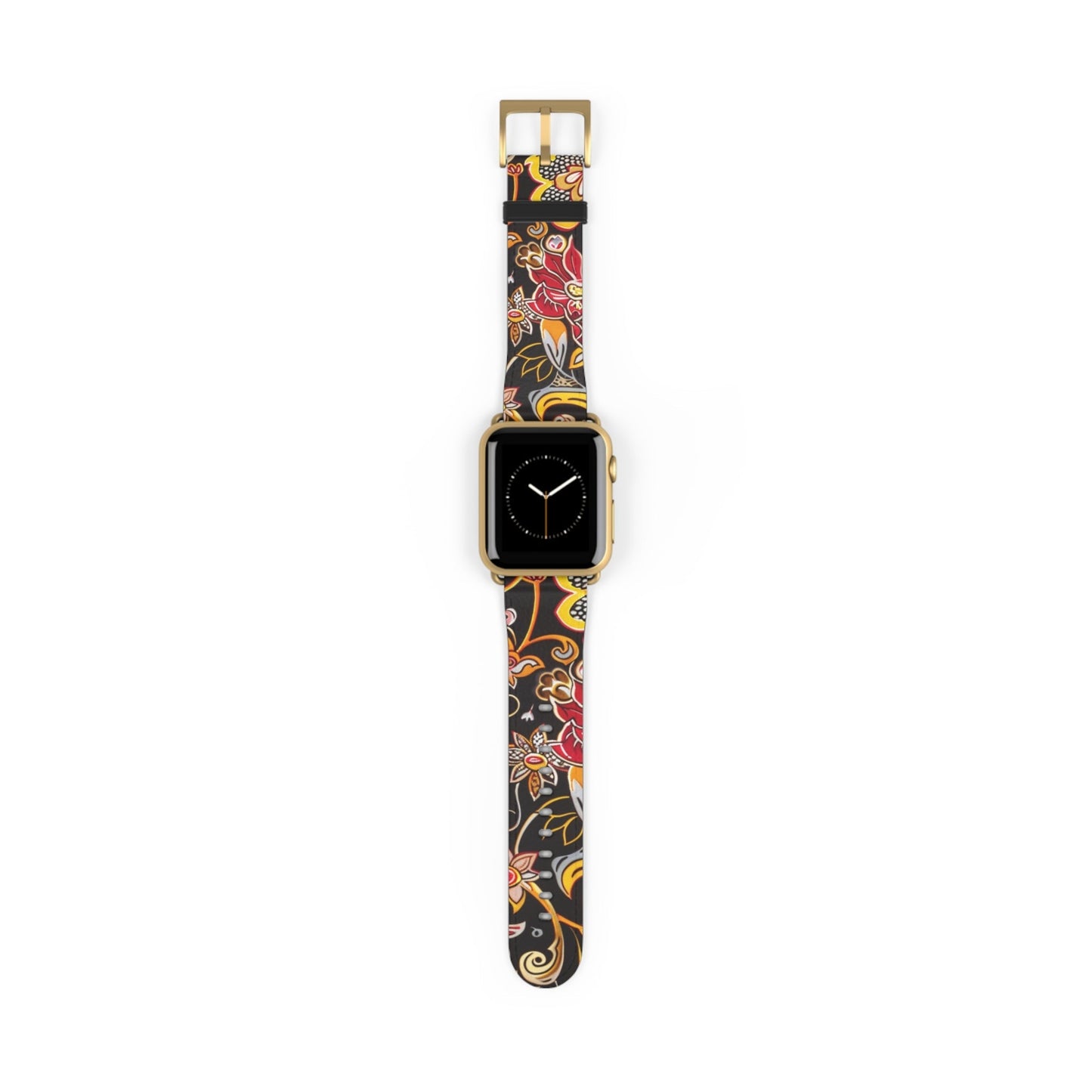 Floral Paisley Silicone Watch Band — Black, Gold & Coral Pattern for Apple Watch - DIGITAL X