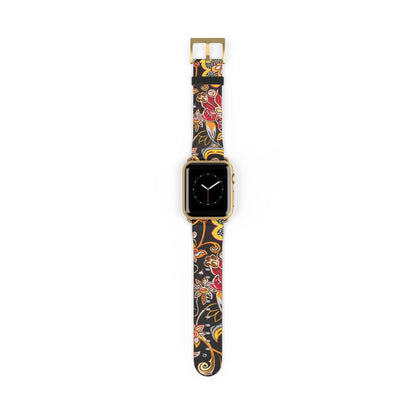 Floral Paisley Silicone Watch Band — Black, Gold & Coral Pattern for Apple Watch - DIGITAL X