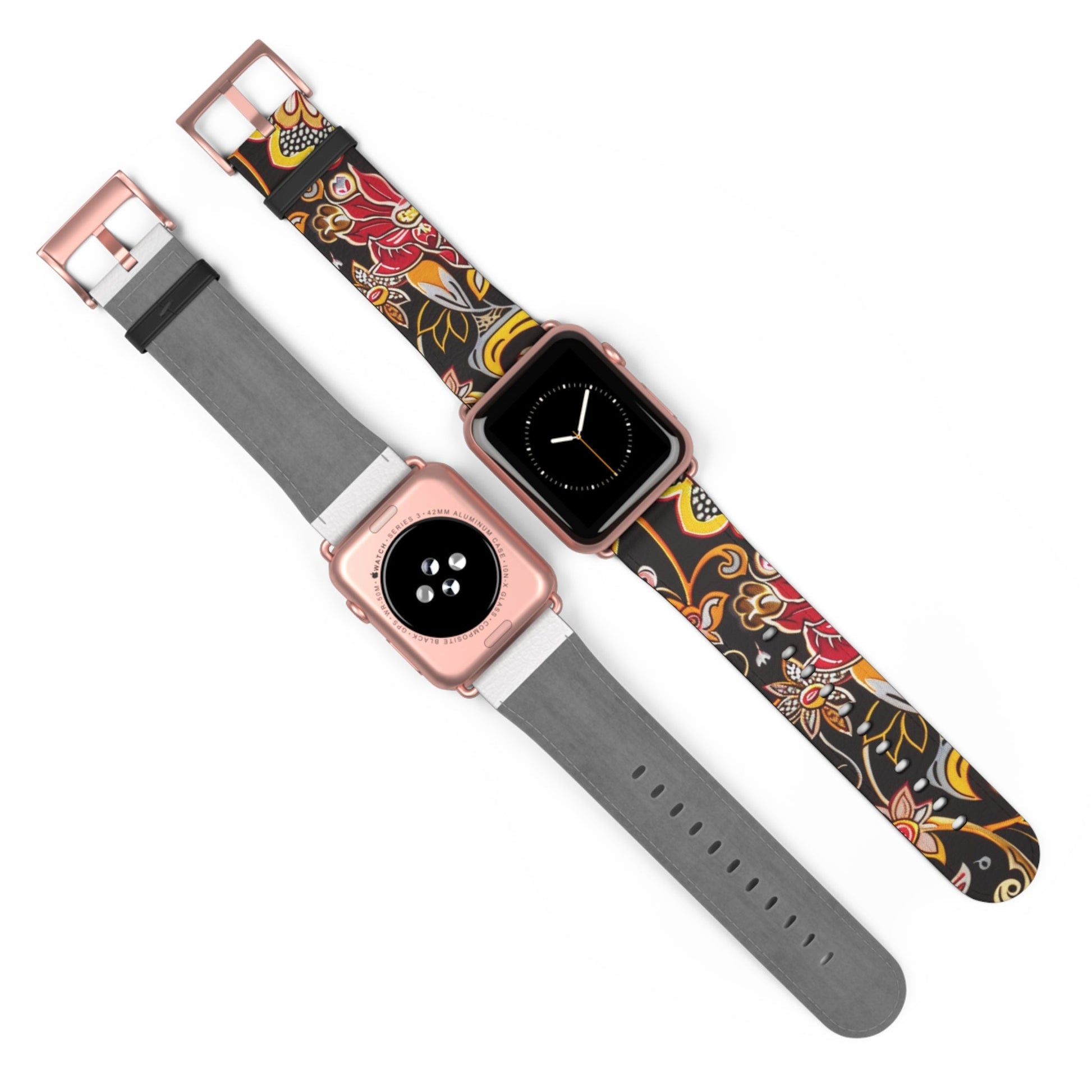 Floral Paisley Silicone Watch Band — Black, Gold & Coral Pattern for Apple Watch - DIGITAL X
