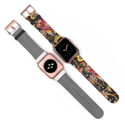 Floral Paisley Silicone Watch Band — Black, Gold & Coral Pattern for Apple Watch - DIGITAL X