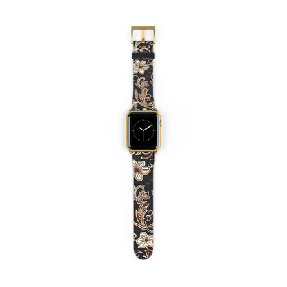 Floral Paisley Silicone Watch Band – Black & Tan Vintage Pattern - DIGITAL X