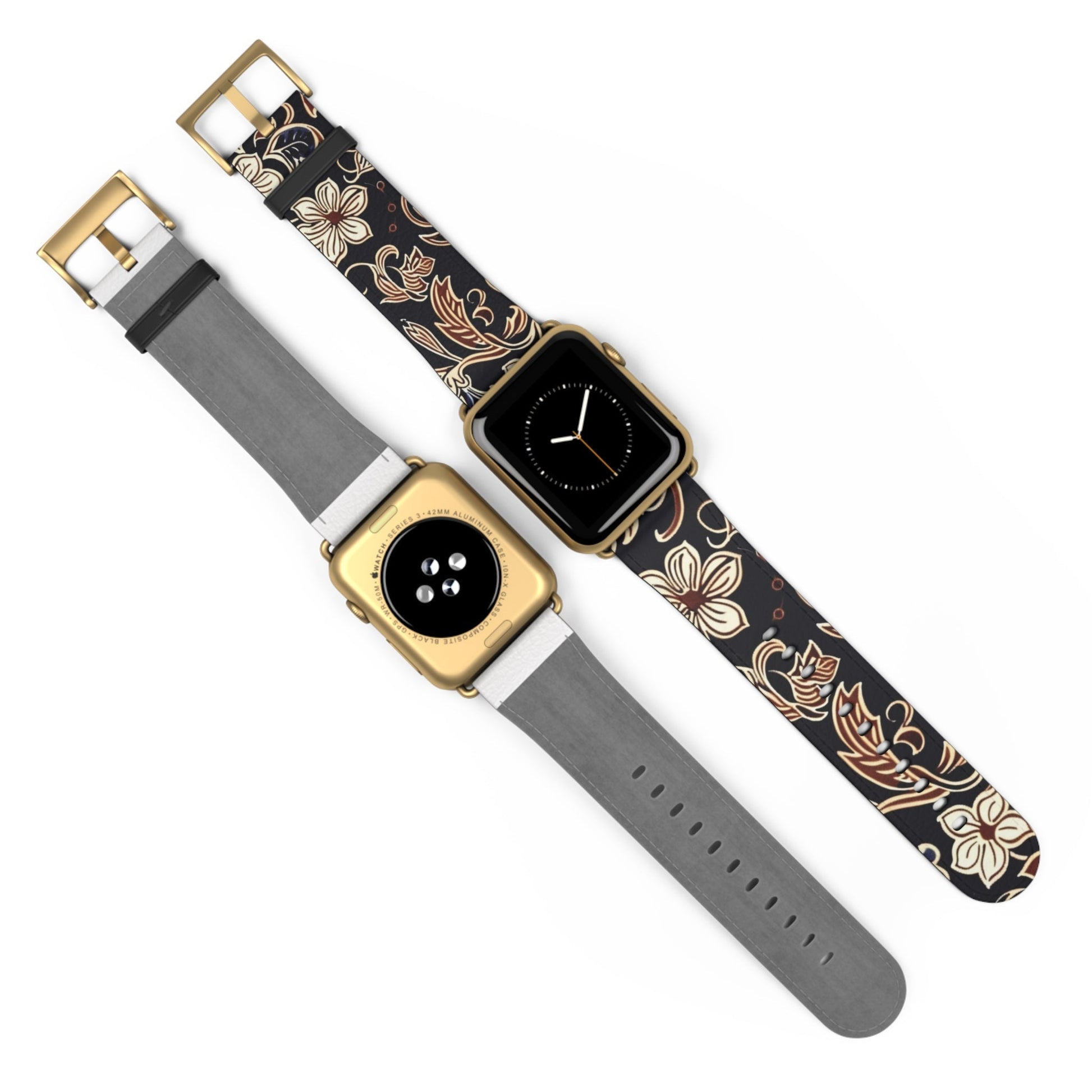 Floral Paisley Silicone Watch Band – Black & Tan Vintage Pattern - DIGITAL X