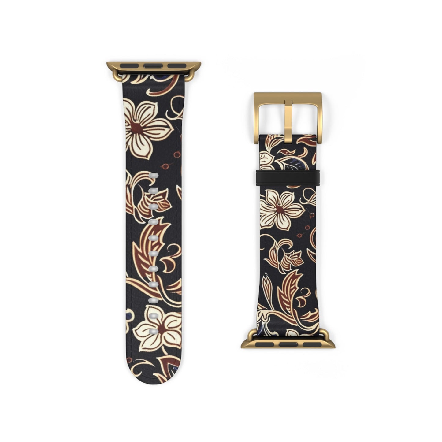 Floral Paisley Silicone Watch Band – Black & Tan Vintage Pattern - DIGITAL X