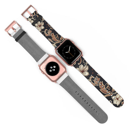 Floral Paisley Silicone Watch Band – Black & Tan Vintage Pattern - DIGITAL X