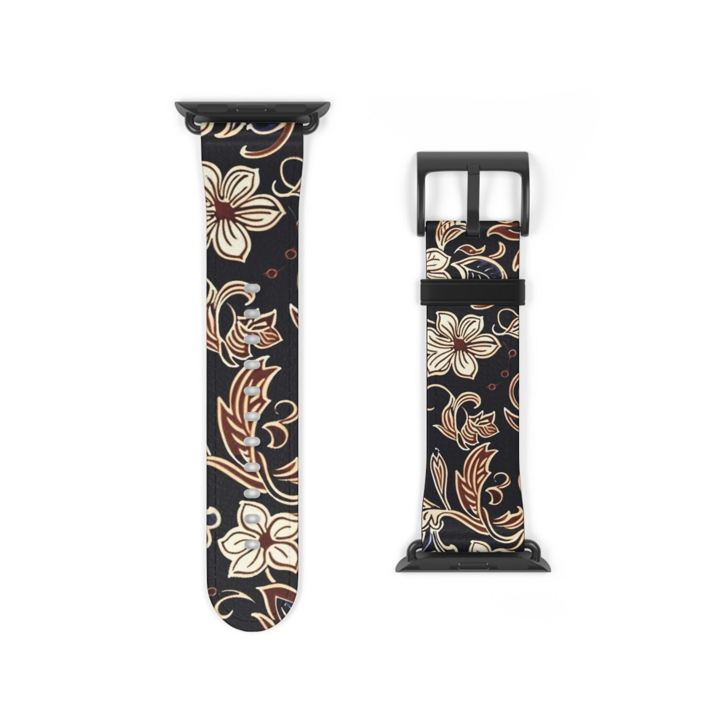 Floral Paisley Silicone Watch Band – Black & Tan Vintage Pattern - DIGITAL X