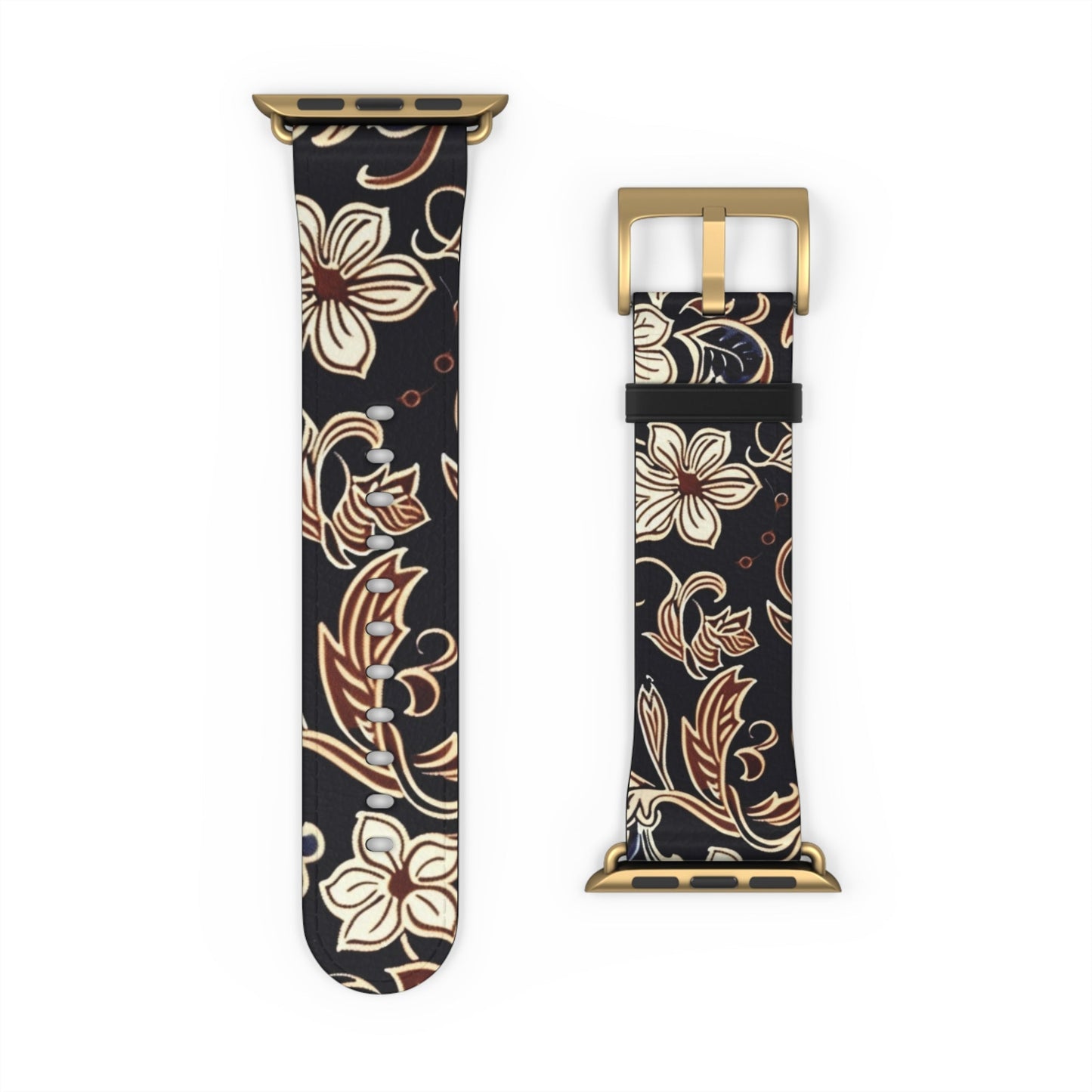 Floral Paisley Silicone Watch Band – Black & Tan Vintage Pattern - DIGITAL X