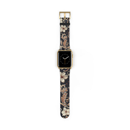 Floral Paisley Silicone Watch Band – Black & Tan Vintage Pattern - DIGITAL X