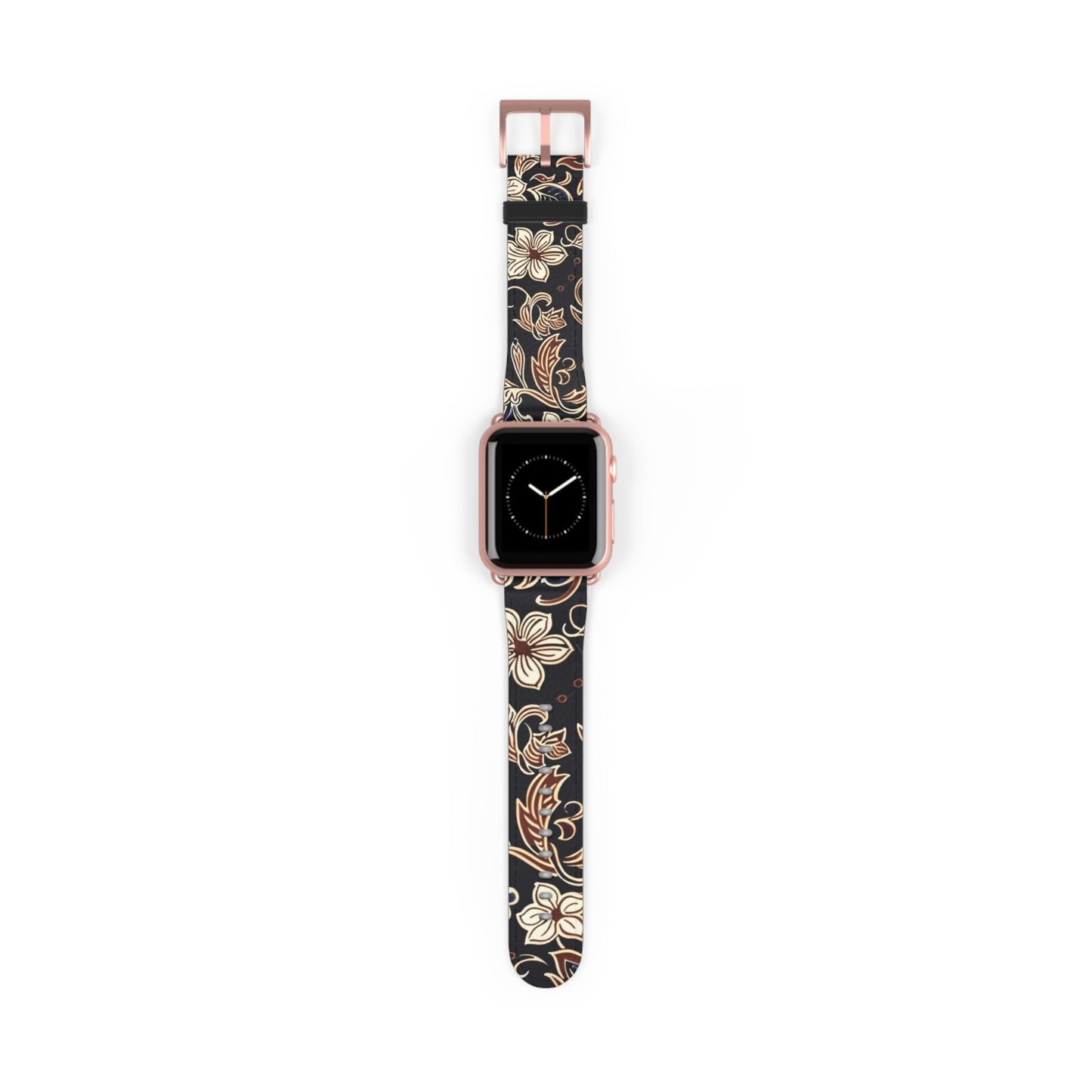 Floral Paisley Silicone Watch Band – Black & Tan Vintage Pattern - DIGITAL X