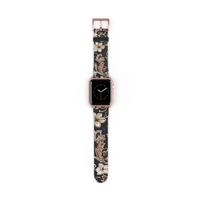 Floral Paisley Silicone Watch Band – Black & Tan Vintage Pattern - DIGITAL X