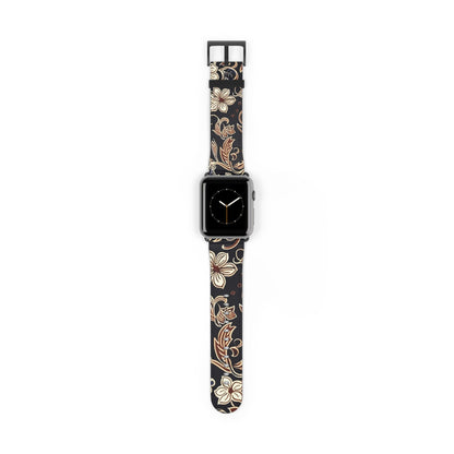 Floral Paisley Silicone Watch Band – Black & Tan Vintage Pattern - DIGITAL X
