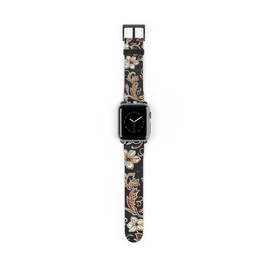 Floral Paisley Silicone Watch Band – Black & Tan Vintage Pattern - DIGITAL X