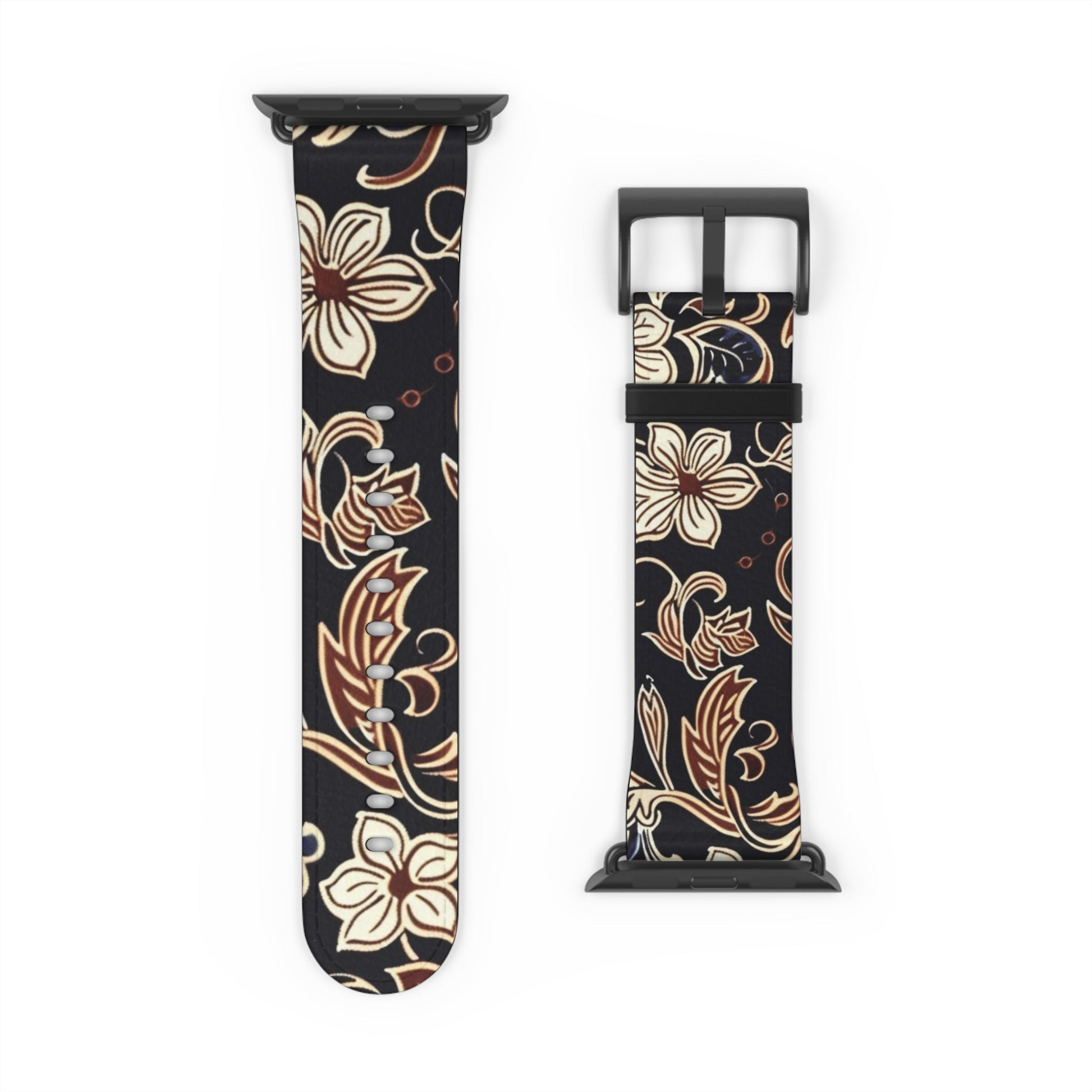 Floral Paisley Silicone Watch Band – Black & Tan Vintage Pattern - DIGITAL X