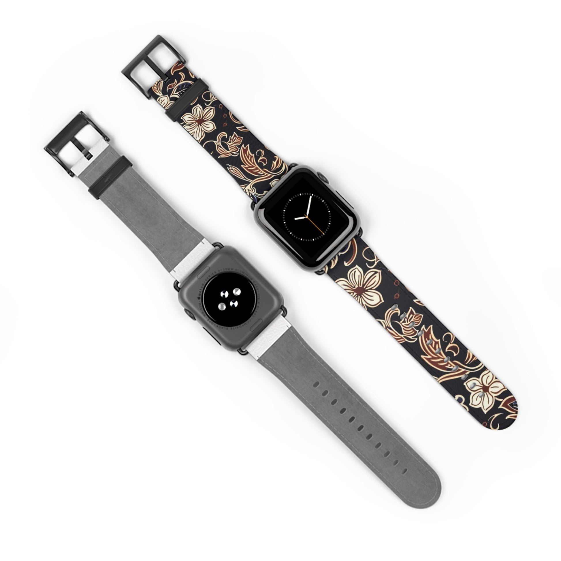 Floral Paisley Silicone Watch Band – Black & Tan Vintage Pattern - DIGITAL X