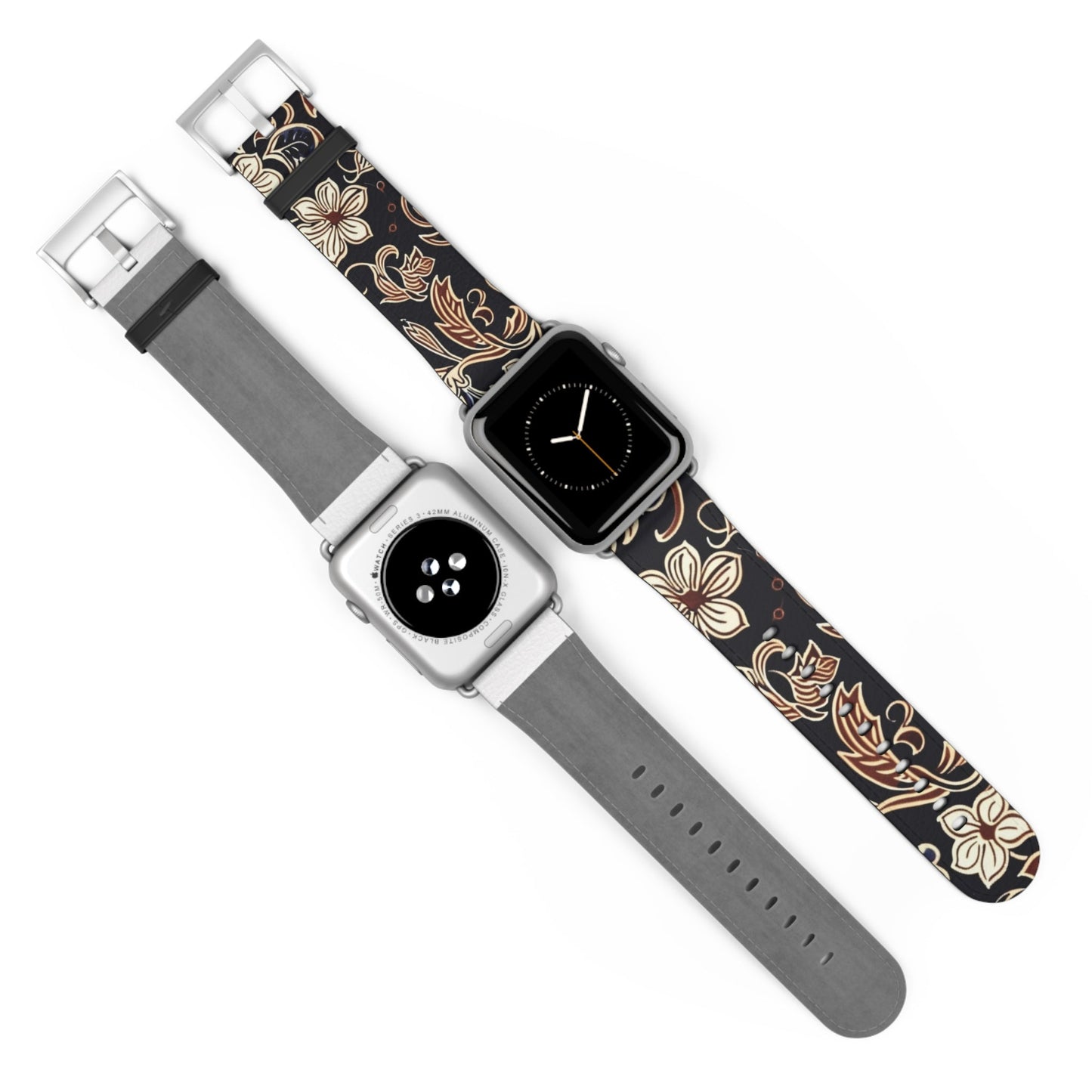 Floral Paisley Silicone Watch Band – Black & Tan Vintage Pattern - DIGITAL X