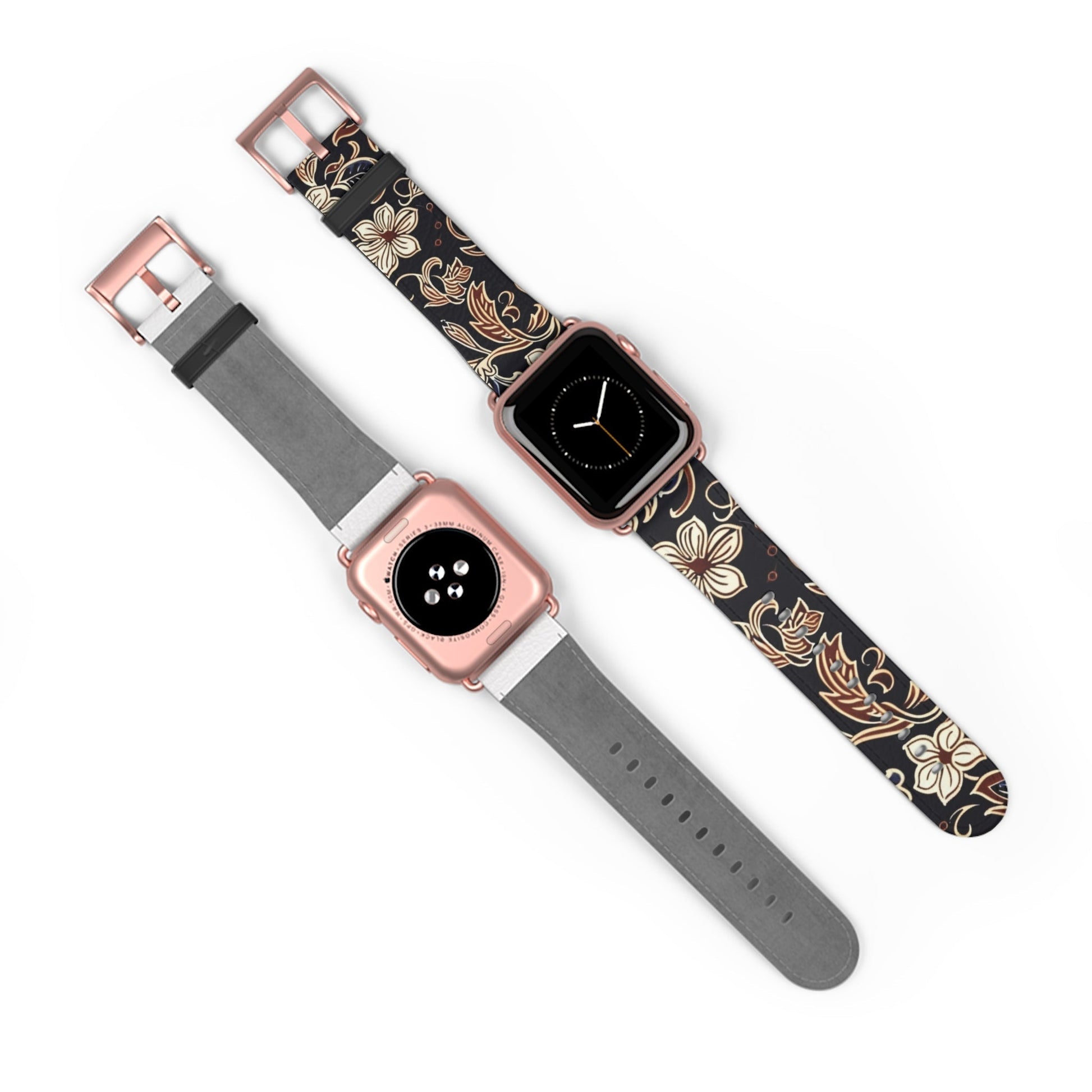 Floral Paisley Silicone Watch Band – Black & Tan Vintage Pattern - DIGITAL X
