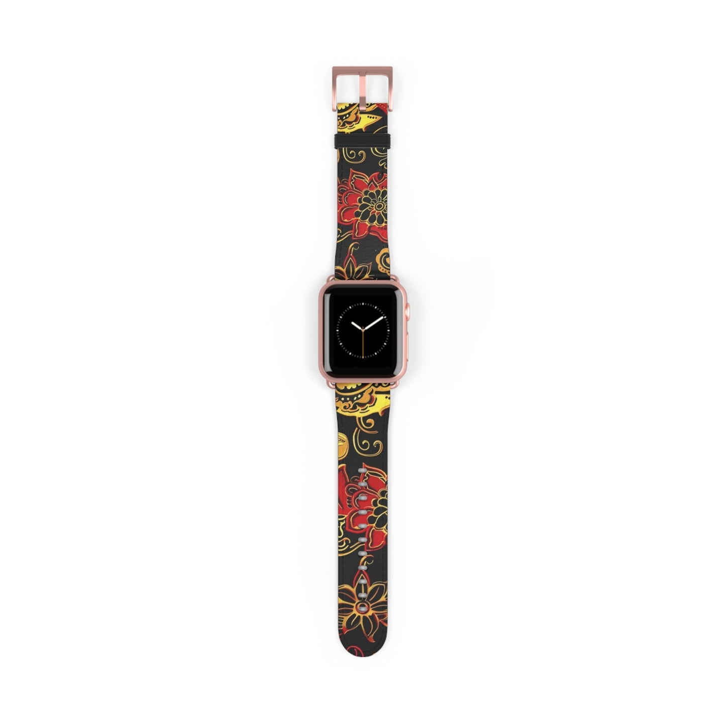 Floral Paisley Silicone Watch Band — Red & Gold Boho Apple Watch Strap - DIGITAL X