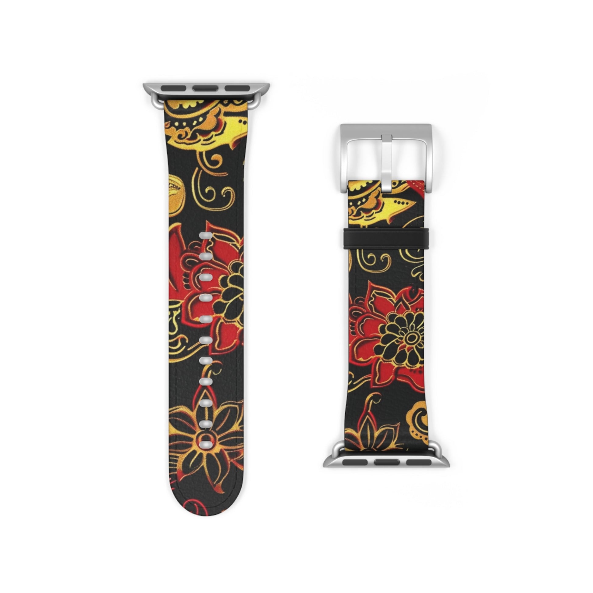Floral Paisley Silicone Watch Band — Red & Gold Boho Apple Watch Strap - DIGITAL X