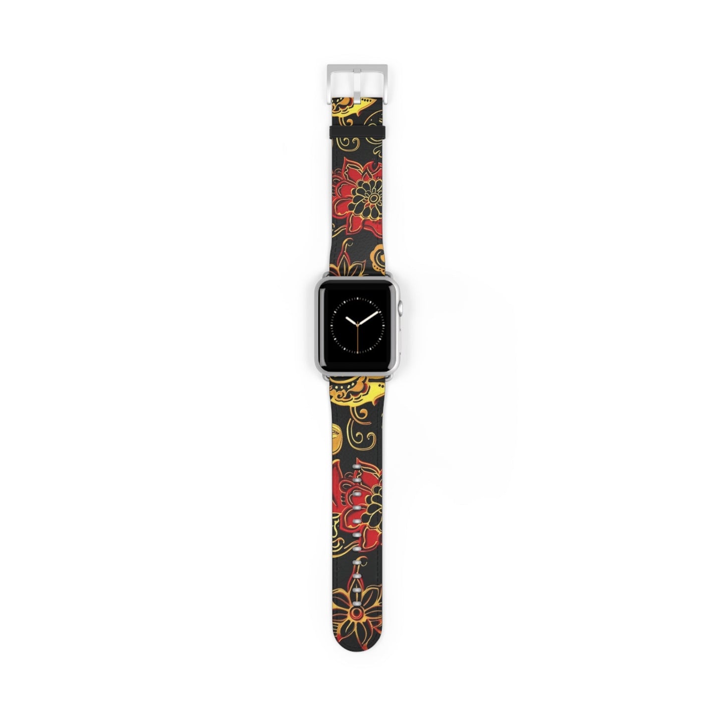 Floral Paisley Silicone Watch Band — Red & Gold Boho Apple Watch Strap - DIGITAL X