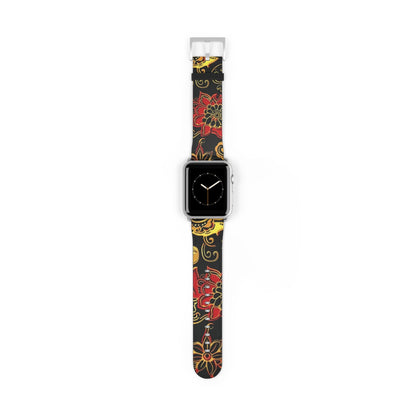 Floral Paisley Silicone Watch Band — Red & Gold Boho Apple Watch Strap - DIGITAL X