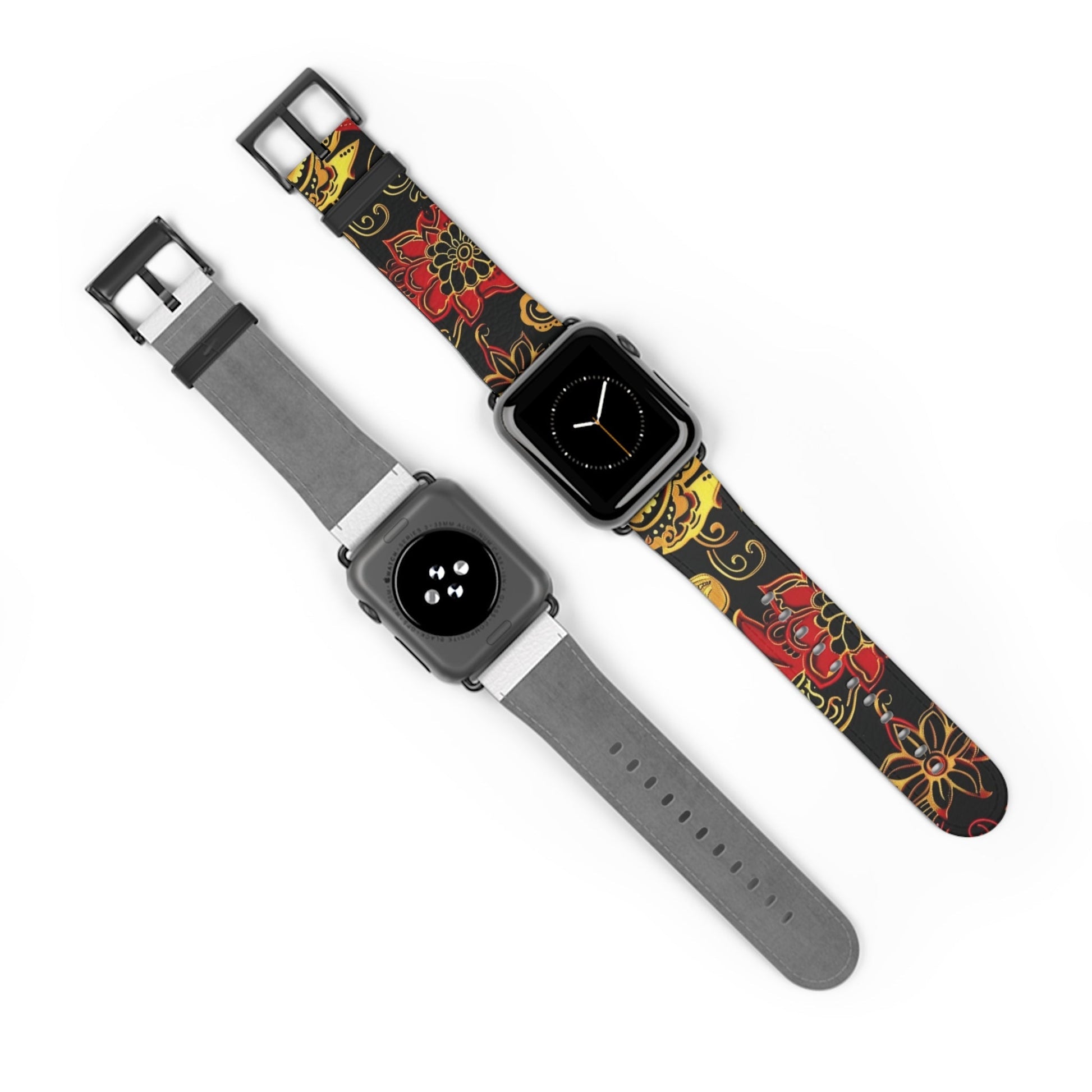 Floral Paisley Silicone Watch Band — Red & Gold Boho Apple Watch Strap - DIGITAL X