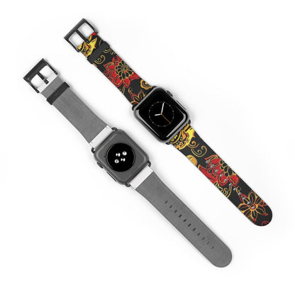 Floral Paisley Silicone Watch Band — Red & Gold Boho Apple Watch Strap - DIGITAL X