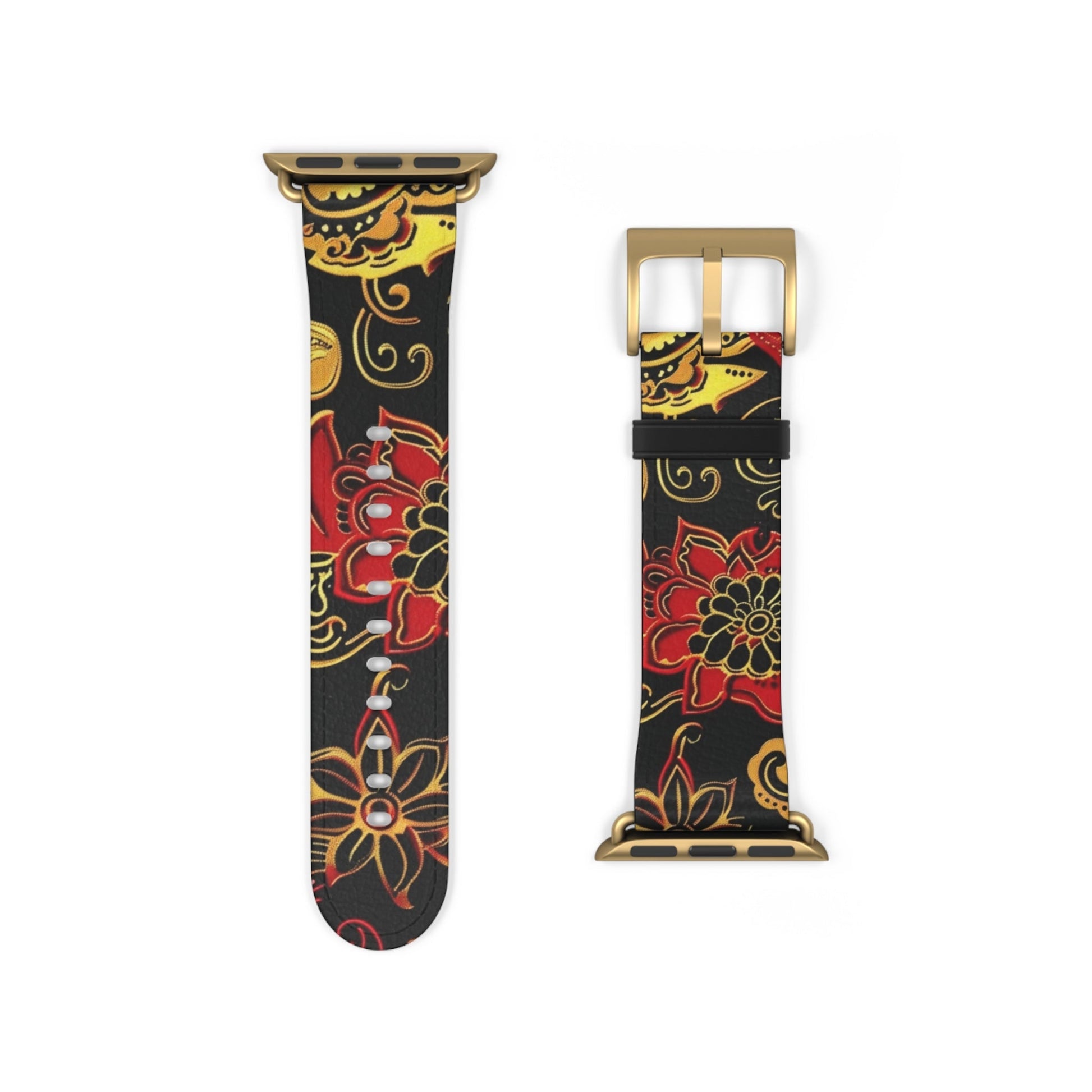 Floral Paisley Silicone Watch Band — Red & Gold Boho Apple Watch Strap - DIGITAL X