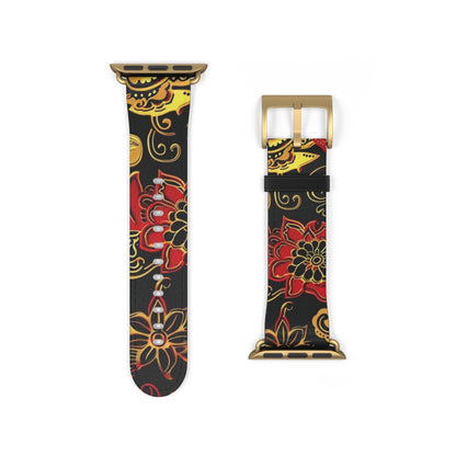 Floral Paisley Silicone Watch Band — Red & Gold Boho Apple Watch Strap - DIGITAL X