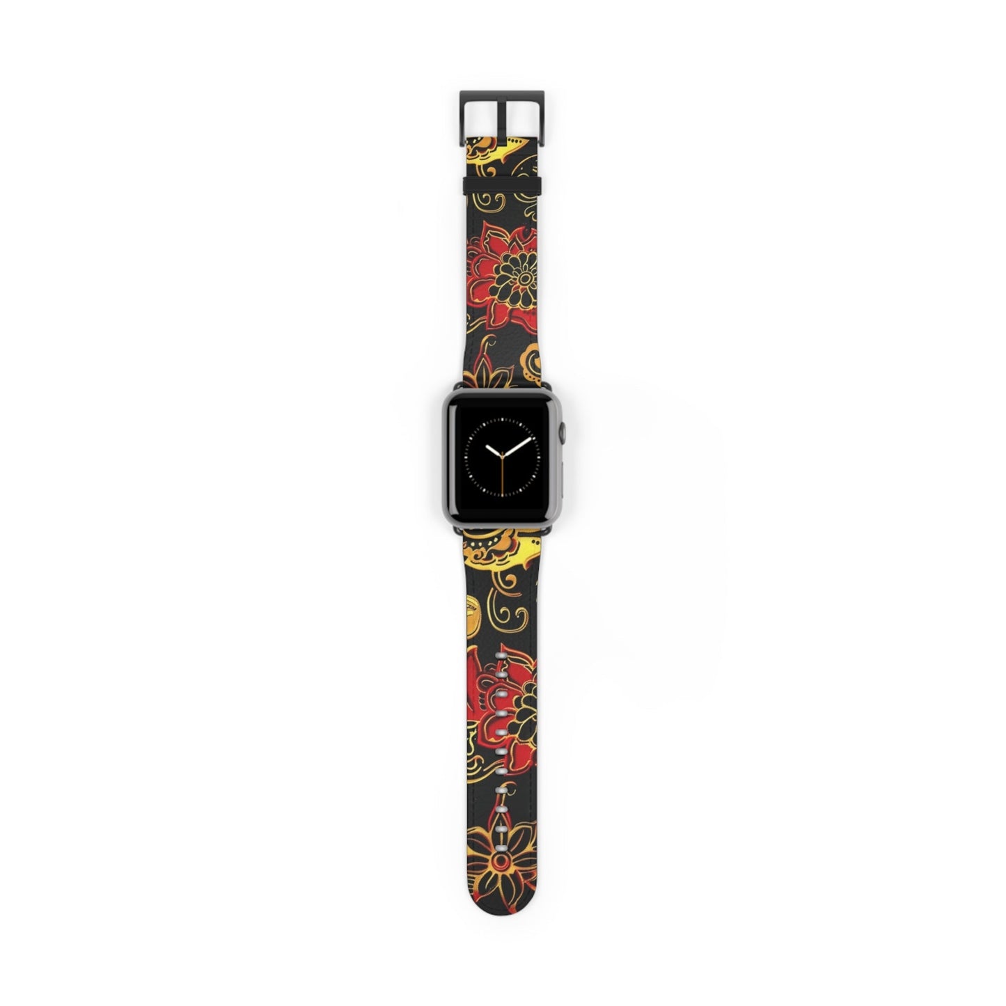 Floral Paisley Silicone Watch Band — Red & Gold Boho Apple Watch Strap - DIGITAL X