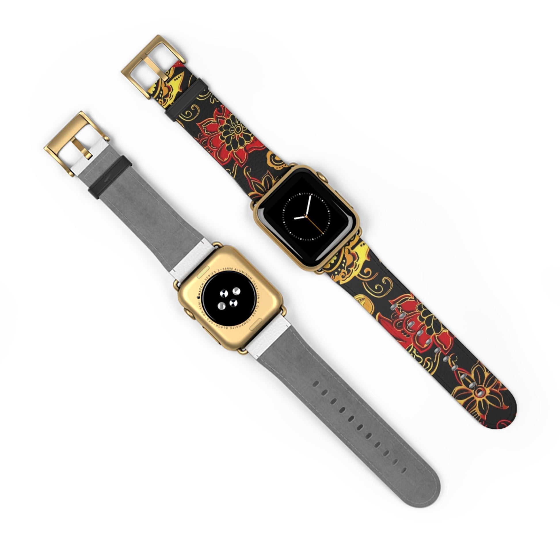 Floral Paisley Silicone Watch Band — Red & Gold Boho Apple Watch Strap - DIGITAL X