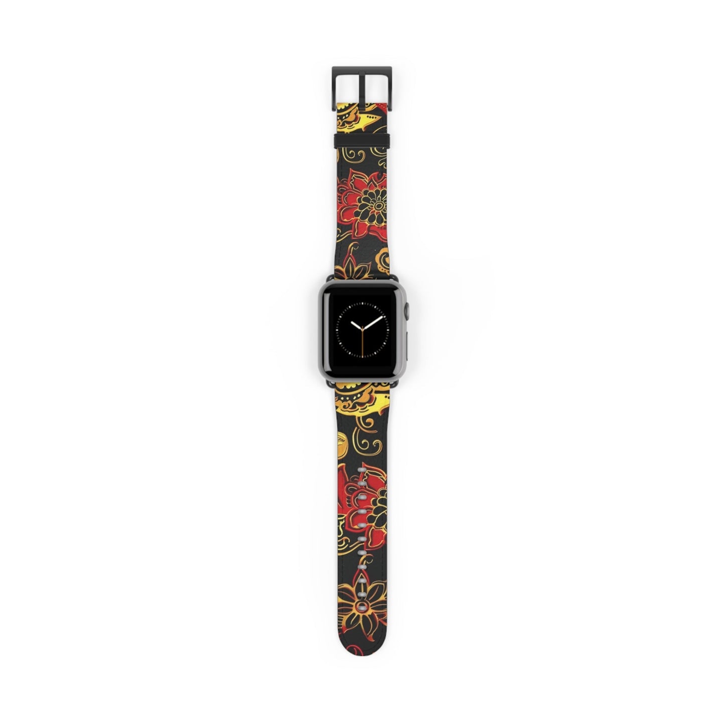 Floral Paisley Silicone Watch Band — Red & Gold Boho Apple Watch Strap - DIGITAL X