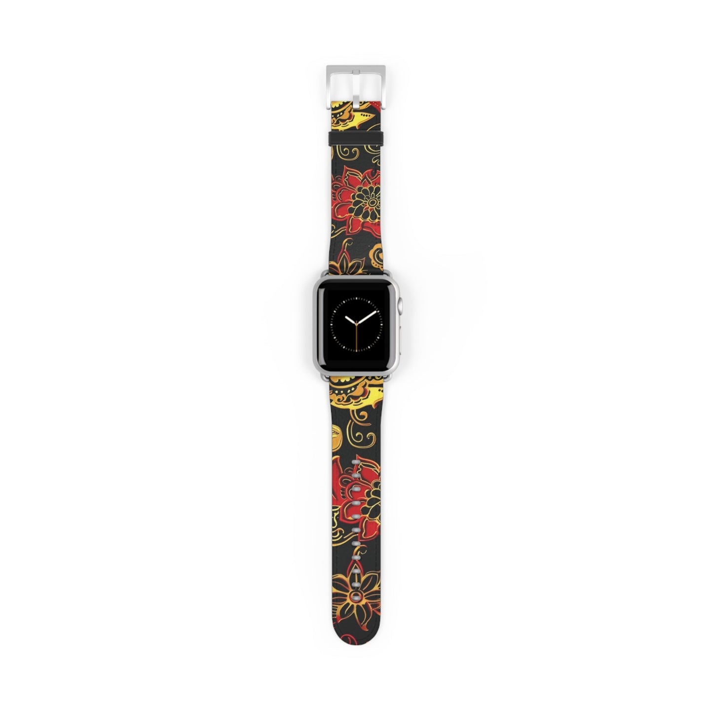 Floral Paisley Silicone Watch Band — Red & Gold Boho Apple Watch Strap - DIGITAL X