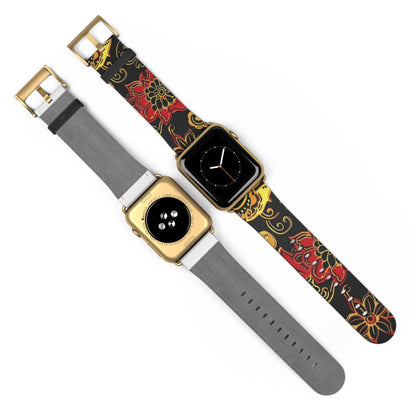 Floral Paisley Silicone Watch Band — Red & Gold Boho Apple Watch Strap - DIGITAL X